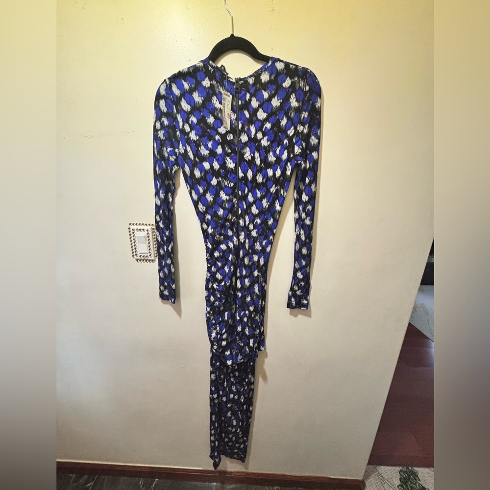 Just Cavalli Blue and Black Printed Jersey Long Dress